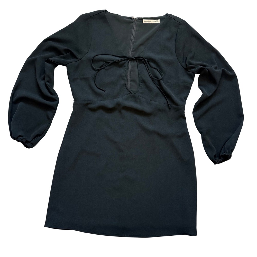 Abercrombie & Fitch Black Long Sleeve Keyhole Tie Mini Dress Medium Minimalist